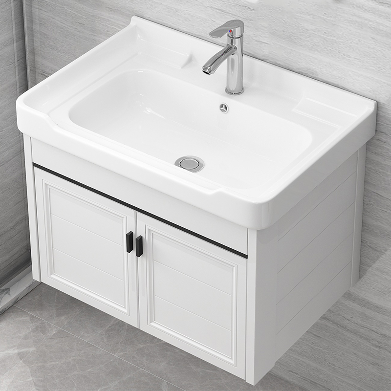 洗脸盆北欧风卫浴套装浴室柜组合卫生间洗漱台4870c皓白下水e龙头镜柜