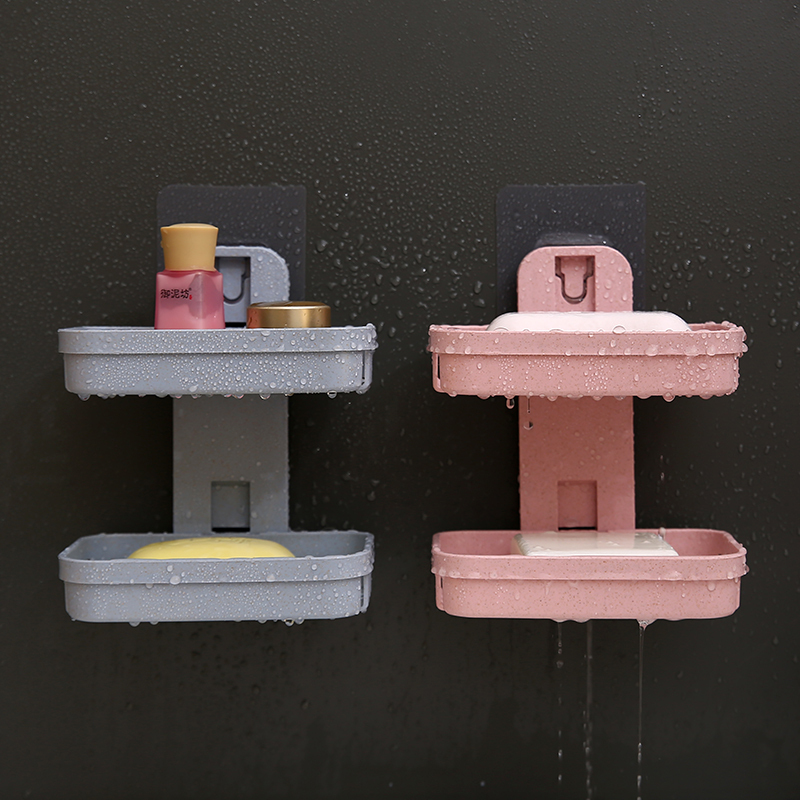米色单层肥皂盒架子沥水卫生间创意免打孔香皂置物架家用吸盘壁香皂盒