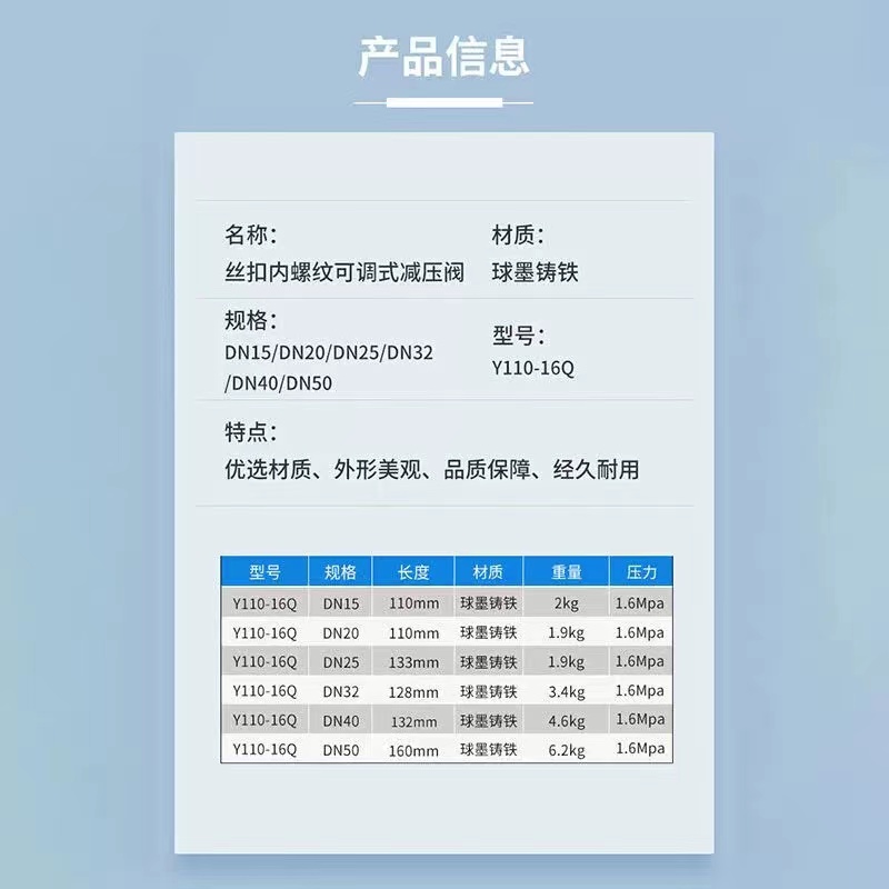 伟鹏双兴 蓝色铸铁丝扣减压阀 DN40 台高清大图