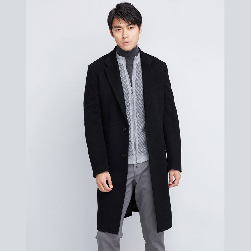 鄂尔多斯erdos秋冬男装翻领工装纯色纽扣羊毛羊绒大衣毛呢外套男视频