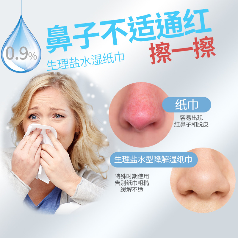 爱恩倍生理盐水湿巾纸清洁鼻腔红鼻头打喷嚏流鼻涕柔软便携湿纸巾高清大图