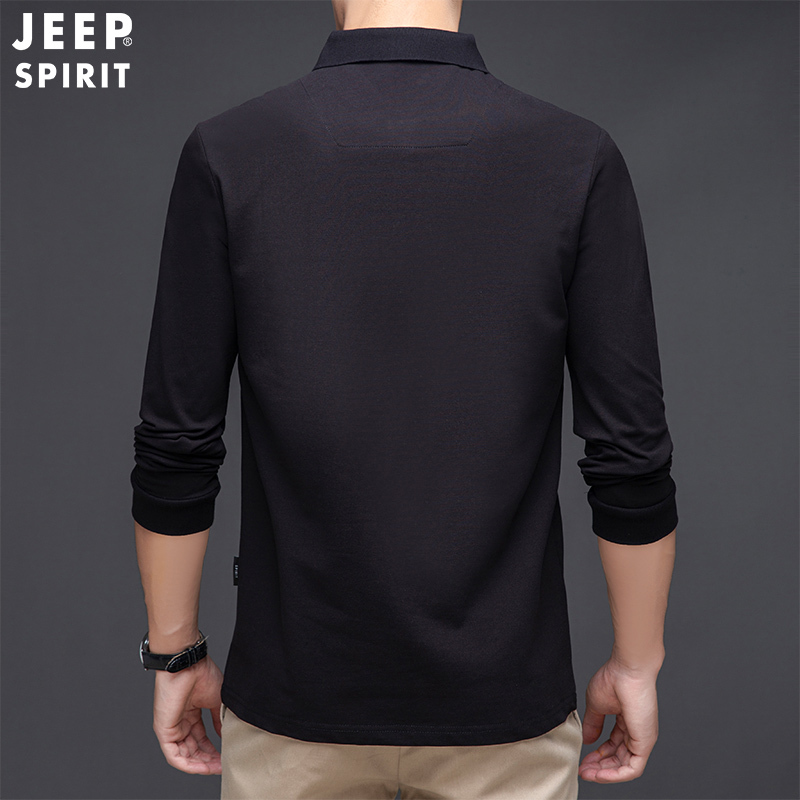 JEEP SPIRIT吉普春秋新款长袖T恤商务休闲上衣舒适纯棉微弹POLO衫男翻领体恤