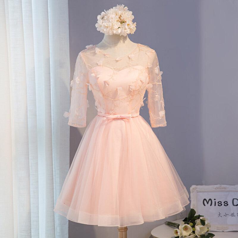 伴娘服短款礼服女伴娘团姐妹裙秋灰色香槟色主持人小礼服