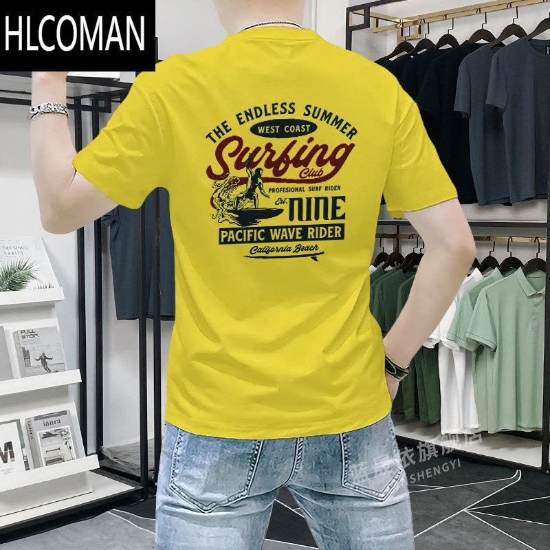 HLCOMAN欧洲站夏季短袖男2024年新款潮流印花T恤上衣修身体恤衫白色图片