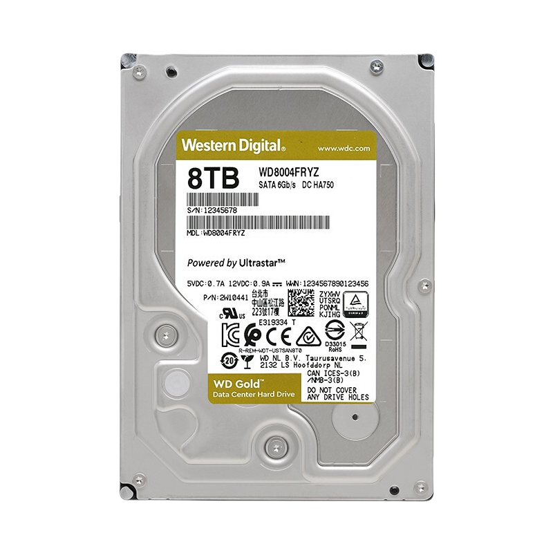 西部数据 WD8004VRYZ 企业硬盘 金盘 8TB SATA6Gb/s 256MB缓存 7200转