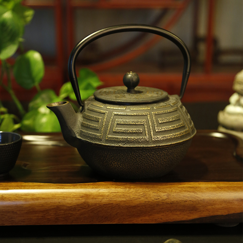 常生源 茶壶功夫茶具铸铁耐高温烧水铁壶无涂层煮茶壶电磁炉手冲泡茶壶铸回纹铁壶