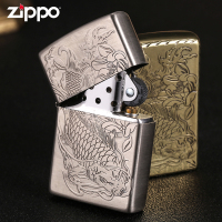 zippo芝宝原装打火机 正品精雕刻富贵锦鲤古银煤油打火机
