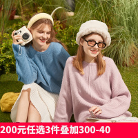 [2.5折价96元]唐狮春秋新款毛衣女设计感小众圆领宽松外穿上衣针织外套女装