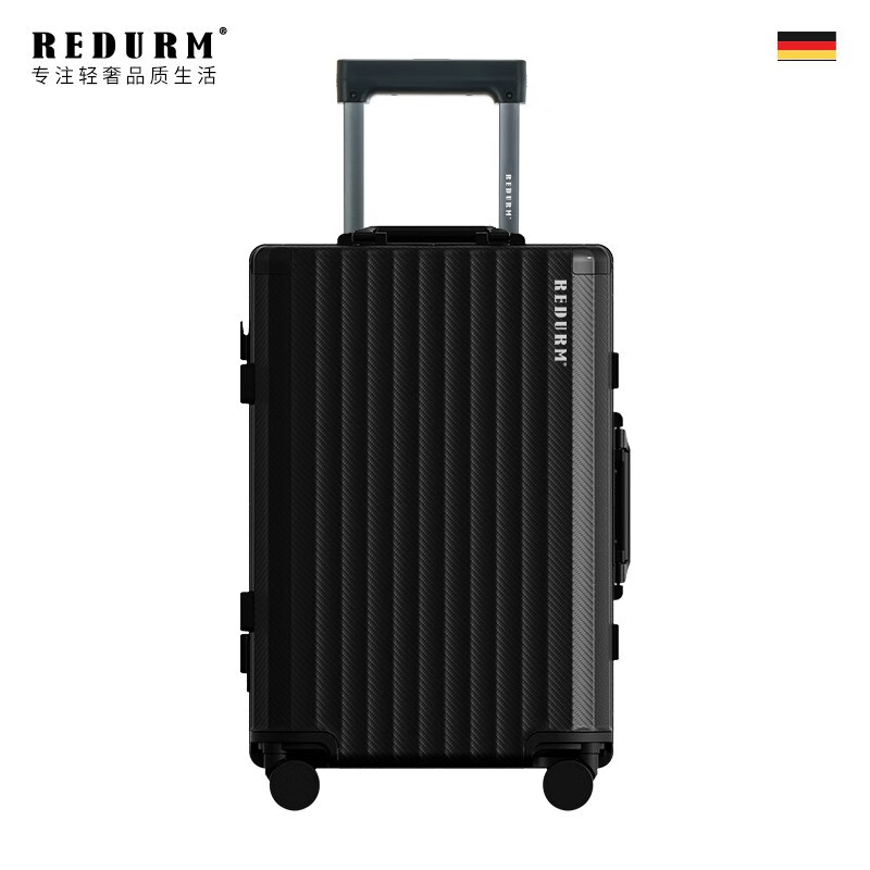 瑞德姆(REDURM)行李箱旅行箱全铝镁合金防刮多功能大容量飞机拉杆箱出差 钢枪色-隐藏手机支架 侧挂钩 26英寸