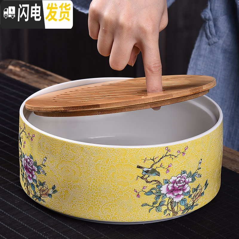 三维工匠家用简约功夫茶具扒花干泡大号茶盘套装储水日式竹制茶托盘 大号藏蓝悠品干泡盘