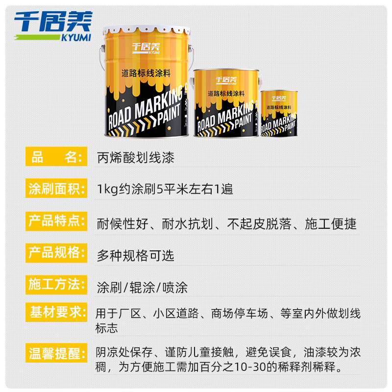 千居美 丙烯酸划线漆 道路标线漆马路画线停车场车位油漆涂料高清大图
