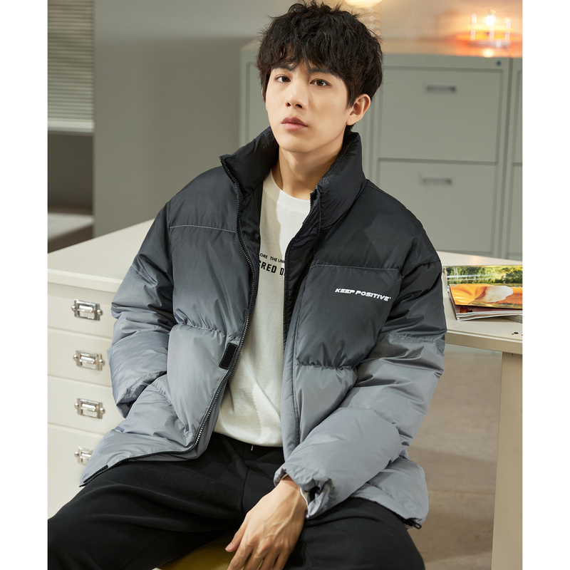 唐狮冬季新款立领短款渐变保暖羽绒服男潮休闲百搭防寒厚外套