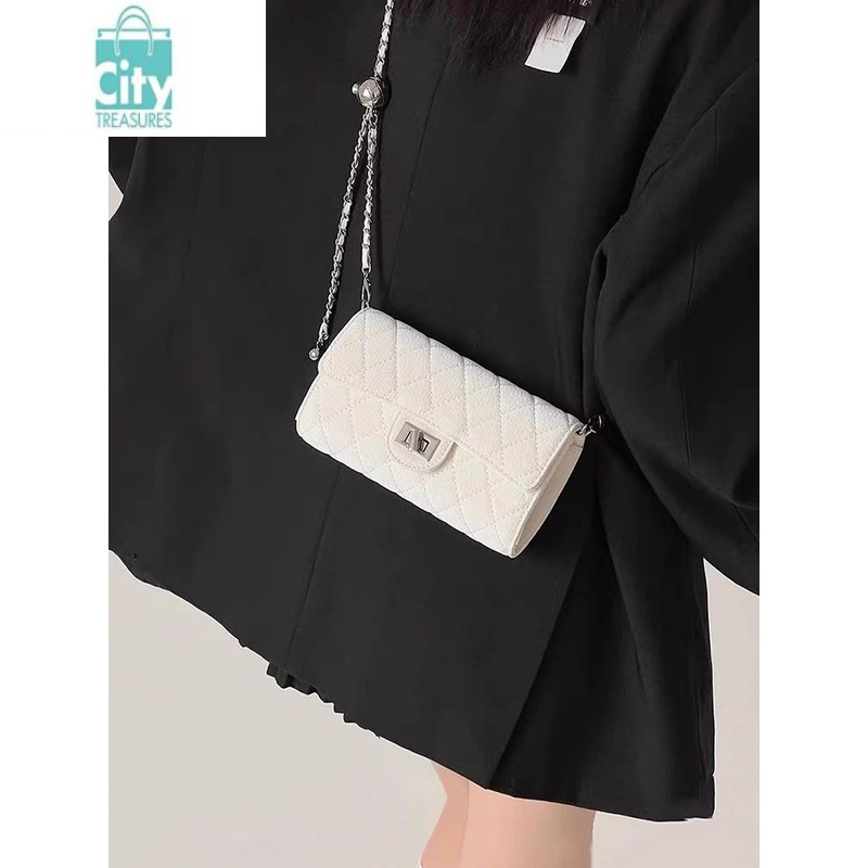 bangdou小香风珍珠链条包包女2024新款高级感菱格链条单肩斜挎包手机