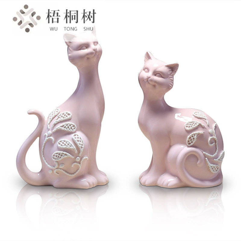 中式陶瓷摆件家居饰品客厅装饰品摆件创意动物猫开业招财摆件