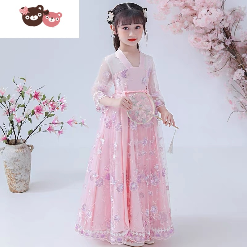 绿彩虹光女童汉服连衣裙夏季儿童古装仙女裙新款超仙襦裙女孩樱花公主