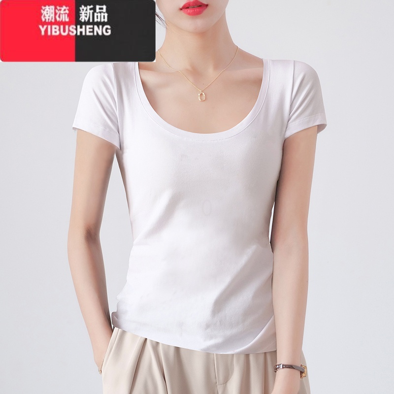 YIBUSHENG短袖t恤女白色紧身短款体恤季新款半袖修身内搭打底衫上衣高清大图