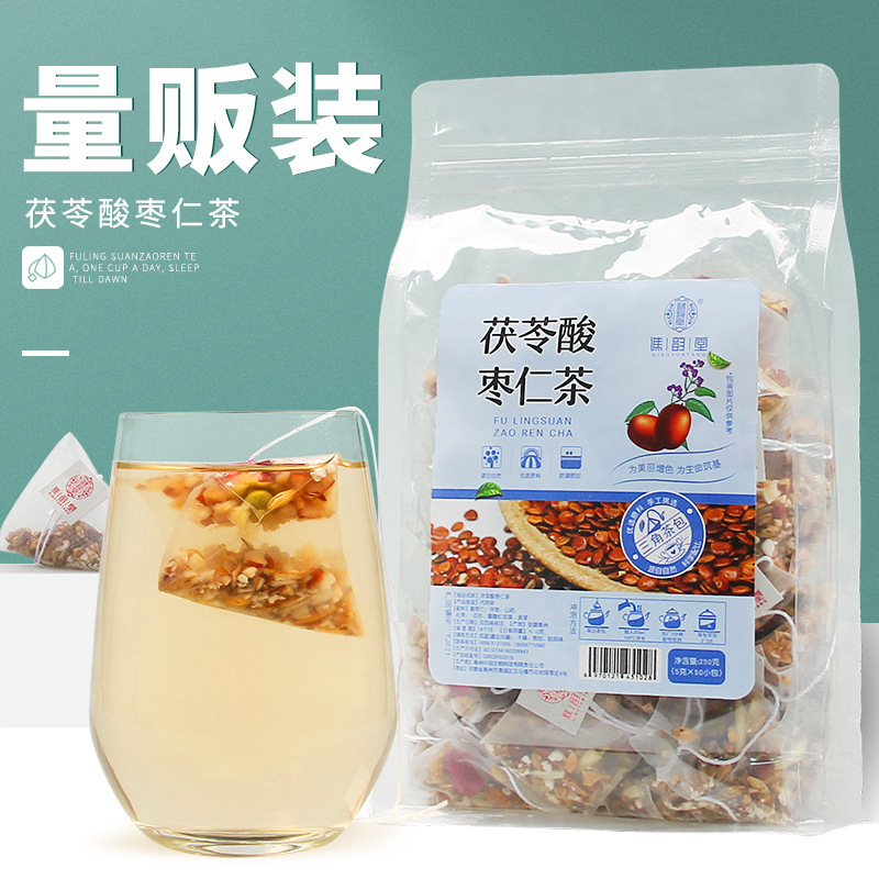 谯韵堂茯苓酸枣仁茶助眠茶50包量贩装三角包茶安舒茶睡安茶百合红枣山药茶茯苓重瓣玫瑰酸枣仁麦芽茶