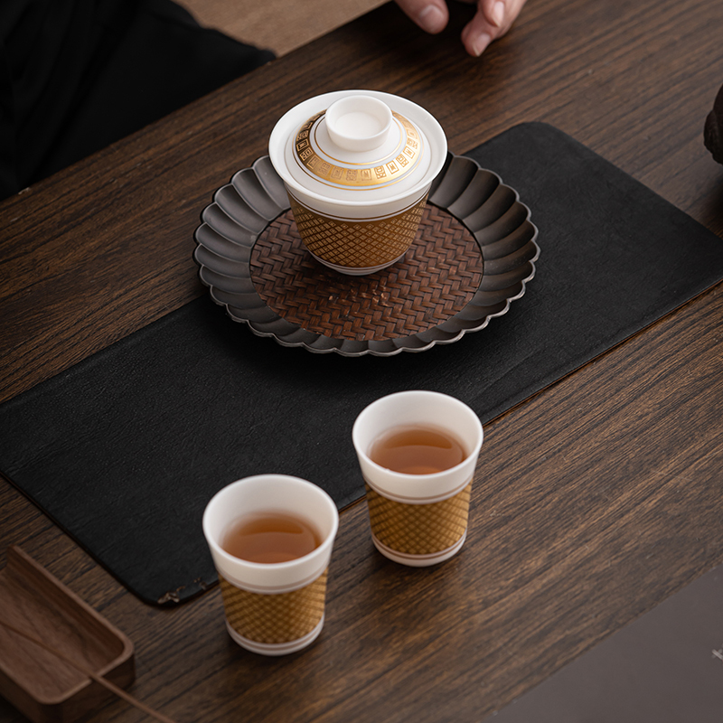 苏氏陶瓷(SUSHI CERAMICS)冰种秦器茶具二才盖碗带两杯小套组非遗传承人陈国再作品功夫茶具