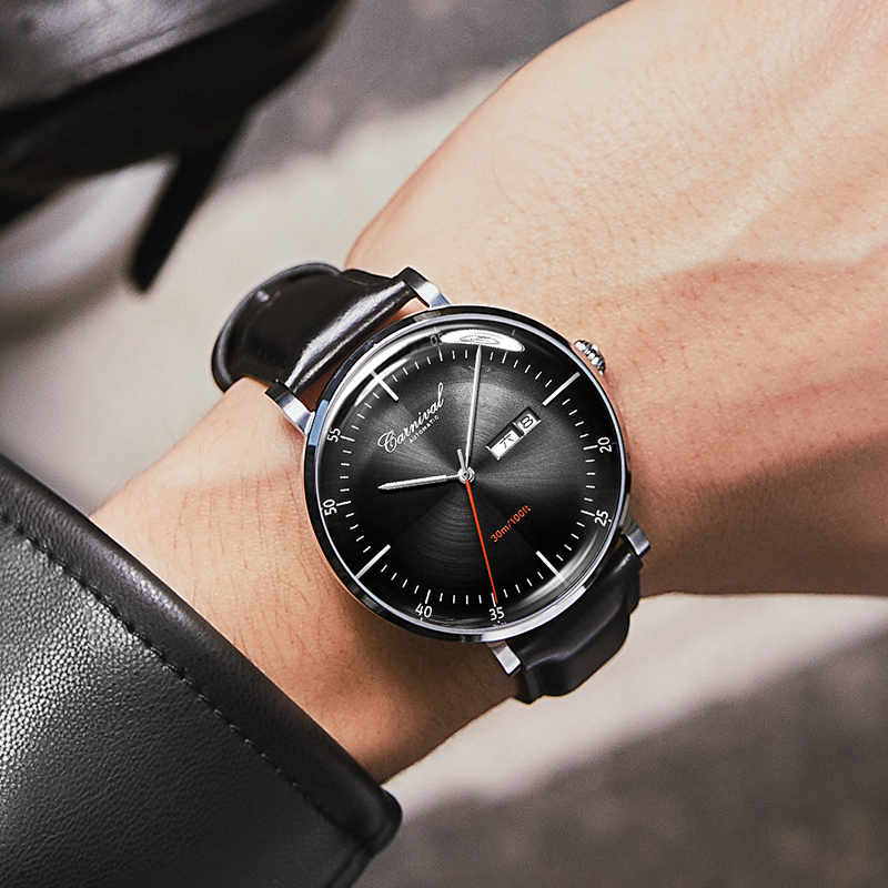 嘉年华Carnival手表正品男士全自动机械表 男表进口机芯防水休闲时尚潮流简约个性炫酷男表真皮大表盘品牌表8894高清大图