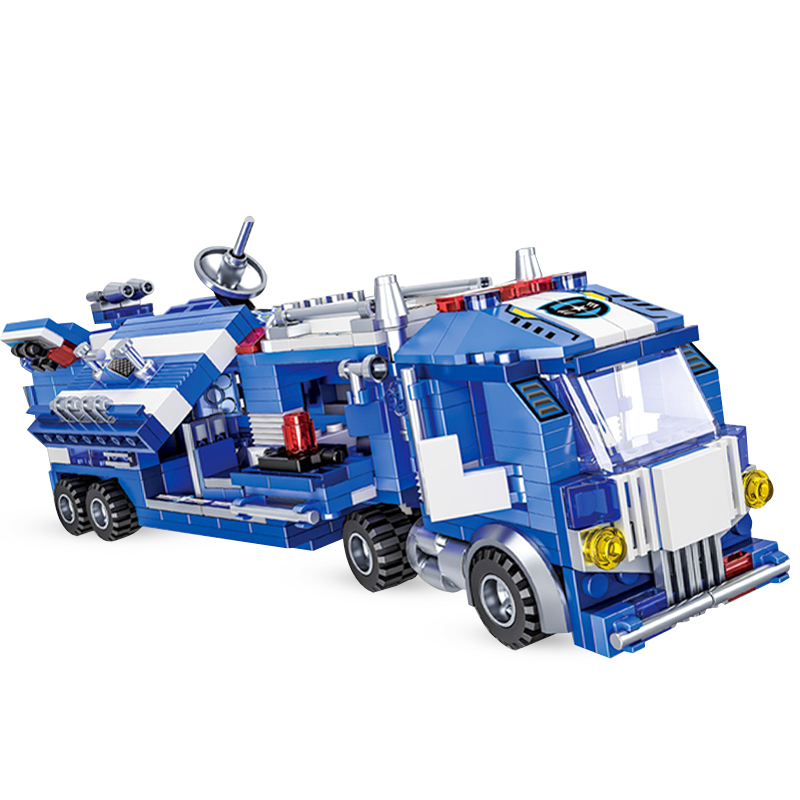 维思变形合体警车儿童早教玩具拼装积木多功能旋风机动特警队