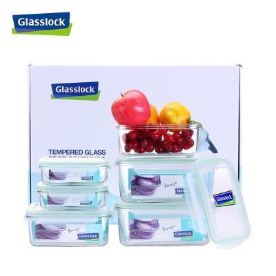 三光云彩(GLASSLOCK)韩国进口钢化玻璃保鲜盒六件套(1900+1100+400ml)*2礼盒套装微波炉加热饭盒