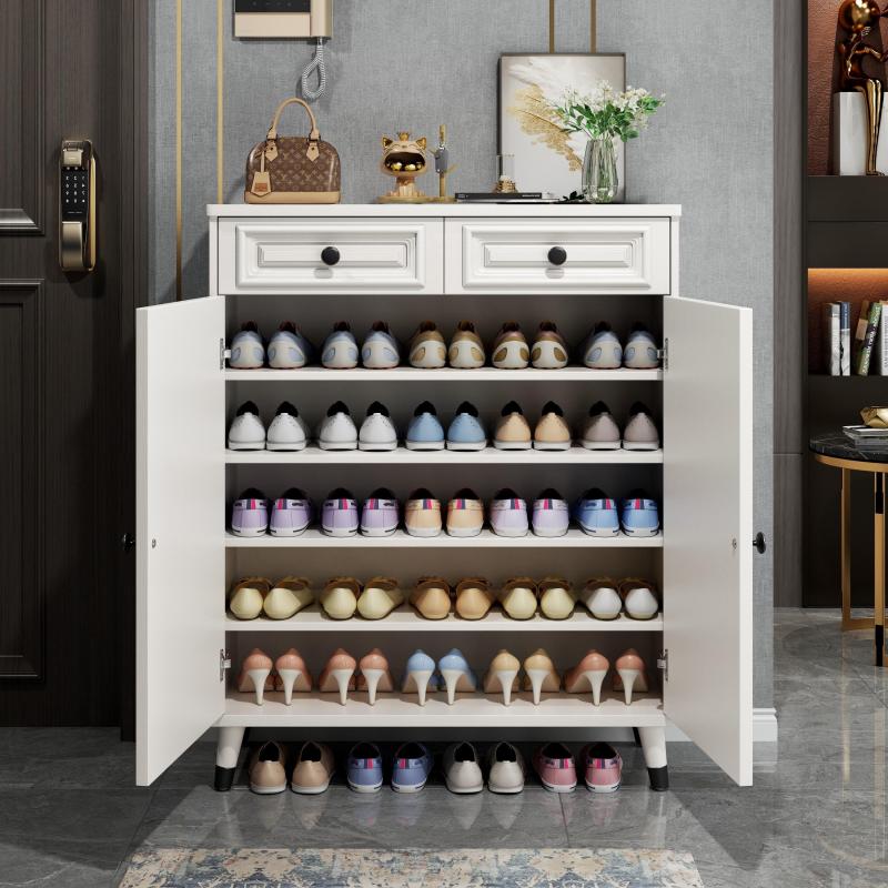 美式鞋柜家用门口室内入户收纳玄关柜一体靠墙实木腿高清大图