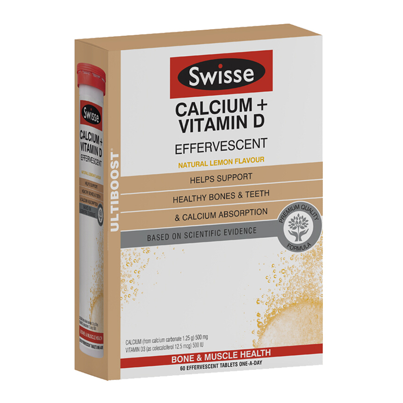 Swisse钙加维生素D泡腾片60粒/盒装 澳洲原装进口 复合维生素 自然柠檬味 保质期到21年6月