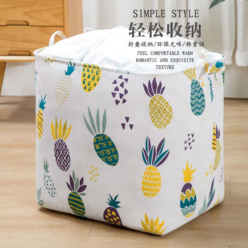 衣物被子收纳袋防水防潮防尘大号棉麻收纳筐可折叠多功能整理袋 绿色水草 普通款100升
