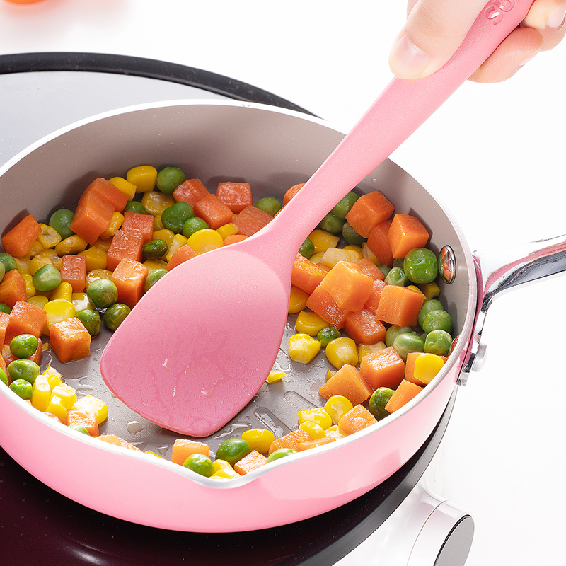 婴儿辅食硅胶铲儿童餐具耐高温不粘锅炒菜铲子护锅辅食铲勺 粉色 k