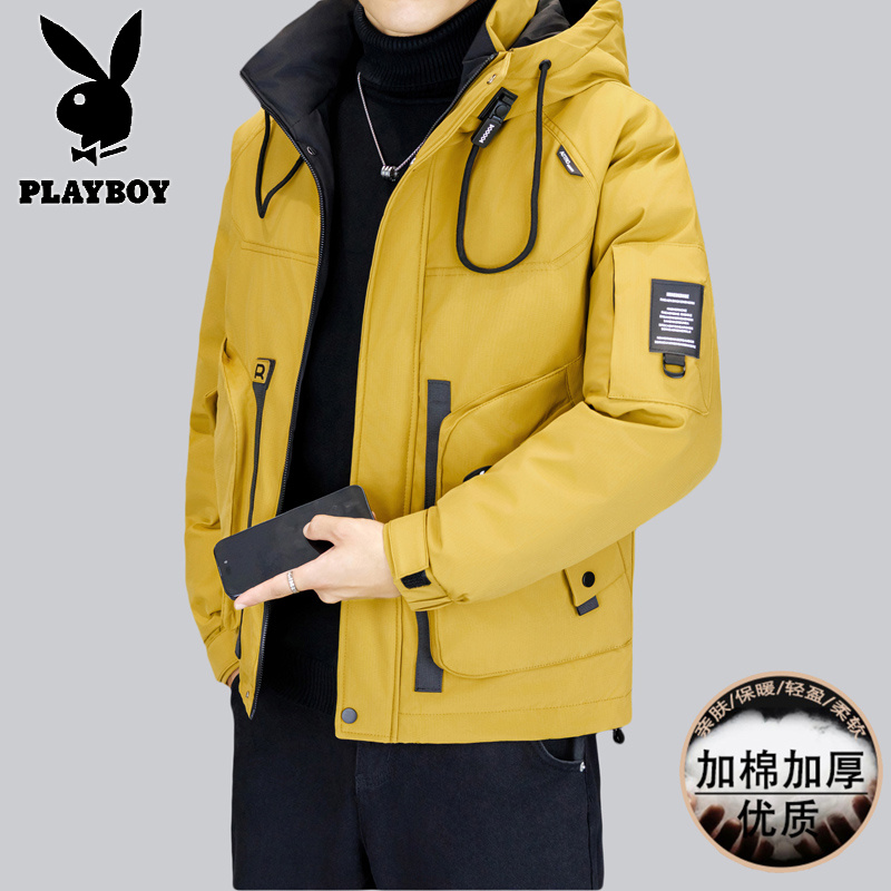 花花公子新款高品质冬季新款户外帅气防寒服三防连帽加厚羽绒棉男装夹克外套_32高清大图
