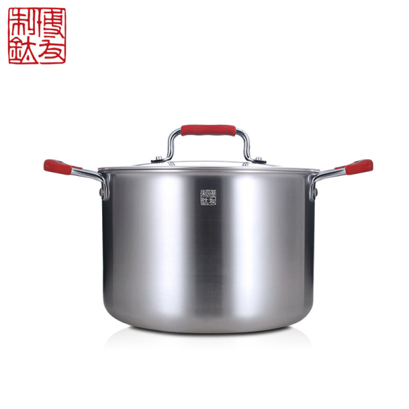 博友 制钛 汤锅纯钛复合锅锅具 汤锅 微晶钛无涂层少油烟钛锅品臻 24cm