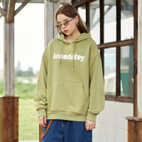唐狮2023冬季新款连帽卫衣女字母印花设计感宽松上衣学院风_357 XL 苹果绿