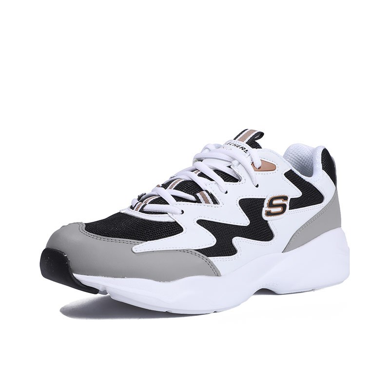 Skechers斯凯奇男士小白鞋运动鞋厚底拼色休闲鞋999090-BKGD