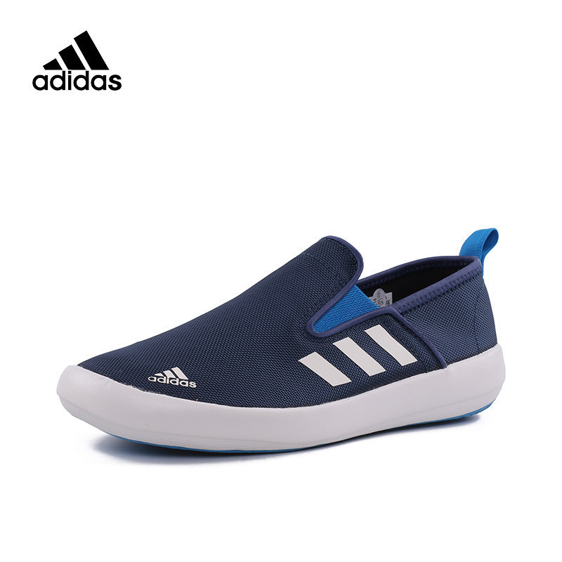 adidas阿迪达斯男鞋蓝白低帮一脚穿 船鞋运动休闲鞋板鞋 aq5201