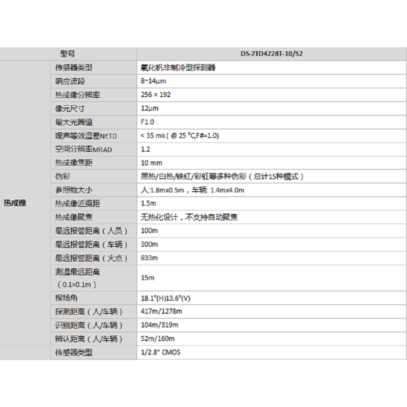 海康威视 热成像双光谱网络摄像机DS-2TD4228 4228T-10/W S2