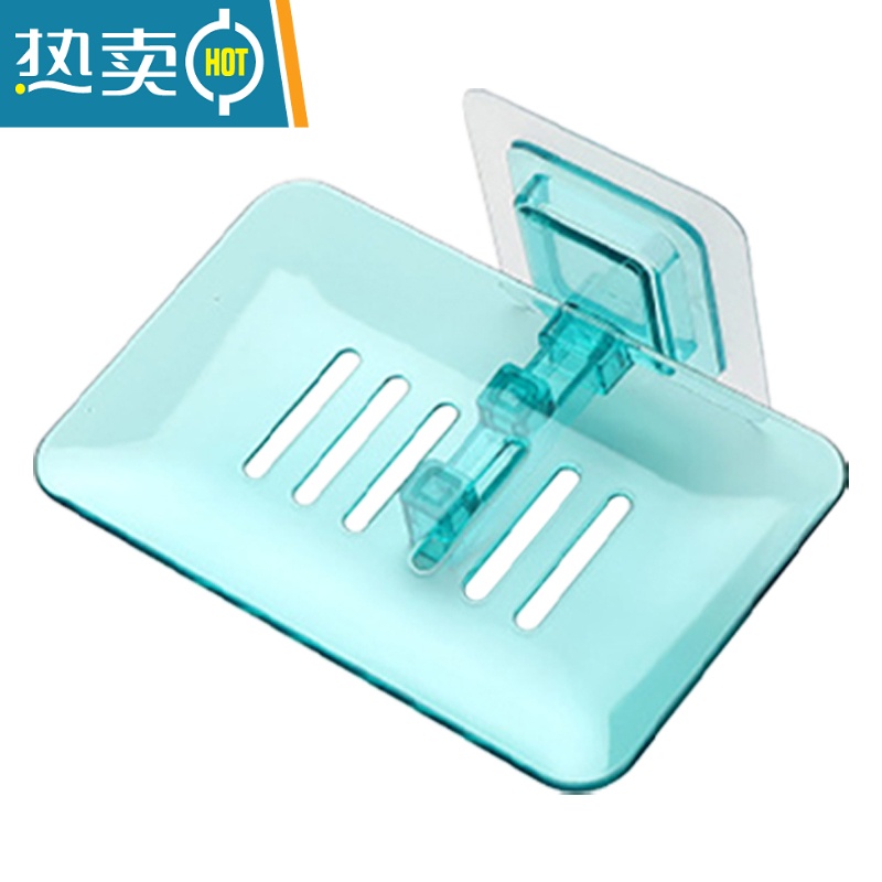 敬平水晶肥皂盒粘贴壁挂式沥水免打孔香皂置物架浴室创意塑料透明皂托 茶色+时尚黑—2个装高清大图