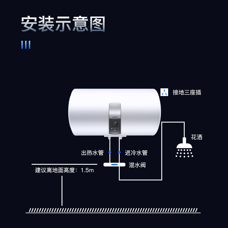 USATON/阿诗丹顿 电热水器储水式即热式电热水器60L 2000W二级能效漏电保护健康抑菌3年保修 KC64高清大图