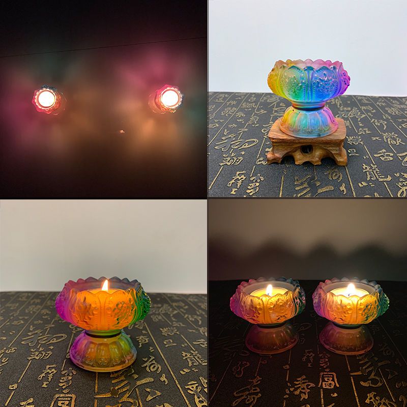 七彩琉璃八吉祥烛台(一个) 七彩琉璃烛台酥油灯座八吉祥供杯圣水杯酥油蜡烛灯架供灯长明灯