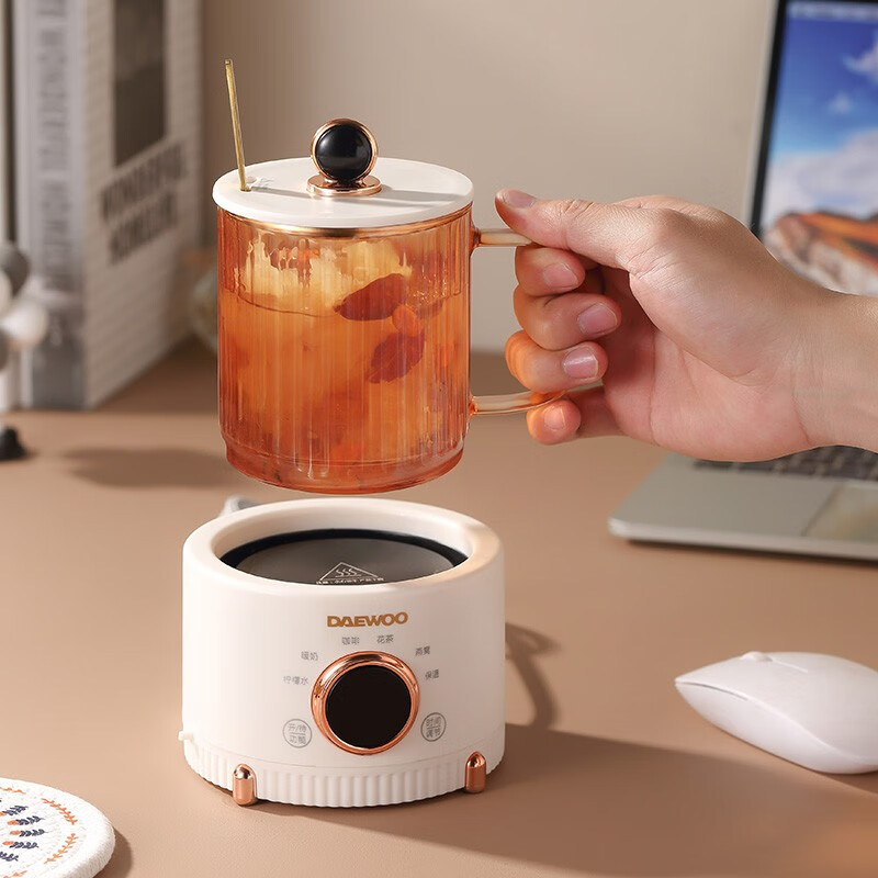 大宇daewoo养生杯迷你养生办公室家用多功能恒温暖杯垫y01布丁白