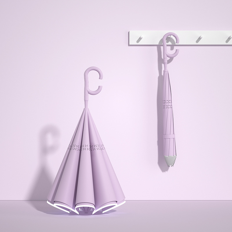 旭晴双层反向8骨直杆双层带反光条超大晴雨两用伞 香芋紫（自动伞）