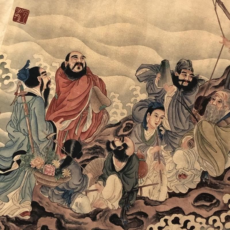 唐寅字画国画唐伯虎人物画八仙过海名人书画古画挂画装饰画画芯