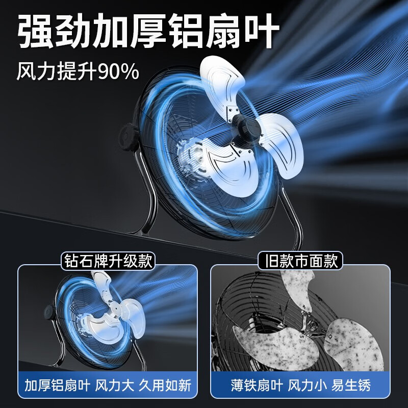 钻石牌(DIAMOND)低音台式趴地扇工地车间餐厅工业强劲大风力耐用大功率落地商用台地电风扇EF-40L月光银(16寸)