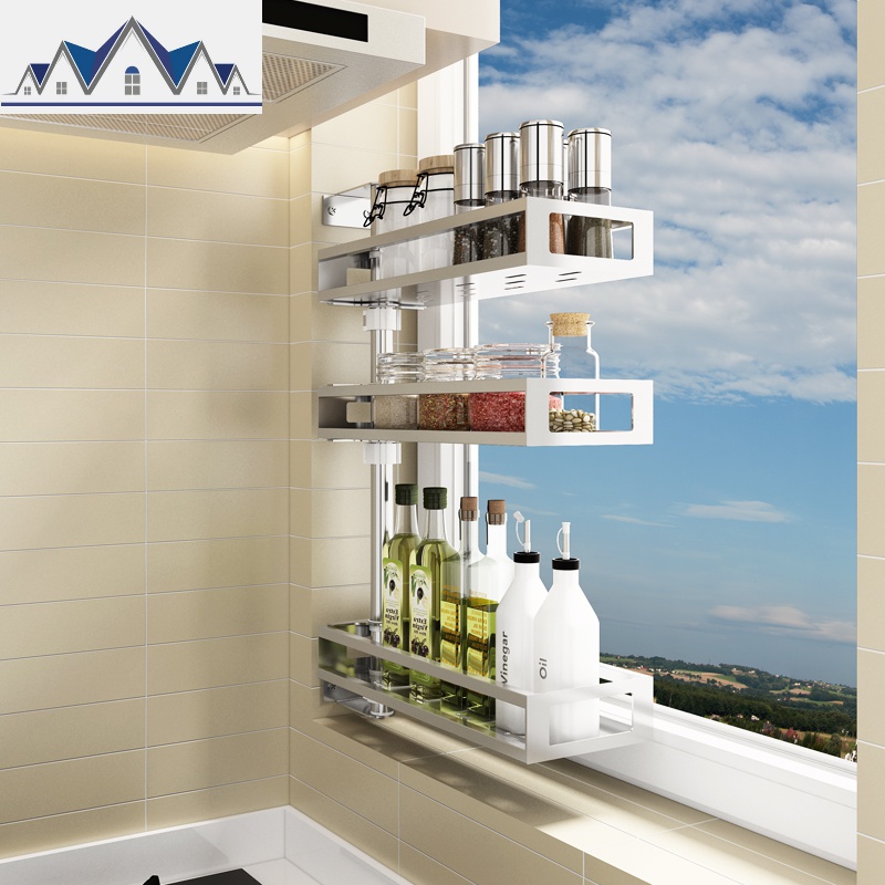 厨房置物架墙上免打孔不锈钢转角调味调料架油盐酱醋收纳壁挂架子_4_142高清大图
