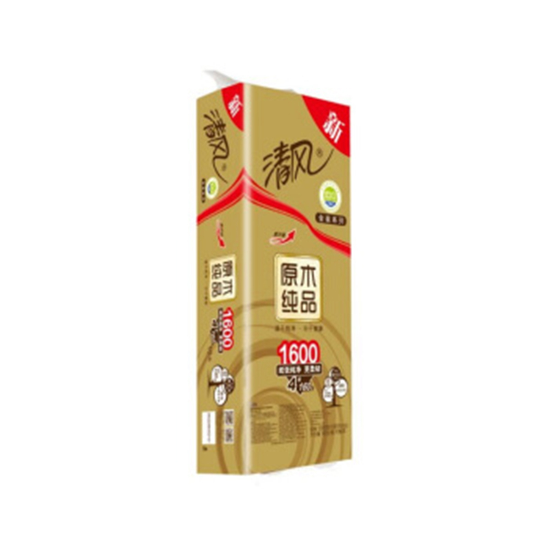 清风原木纯品纸金装4层有芯卷纸 10卷(21173箱起订,低于起订量不发货)