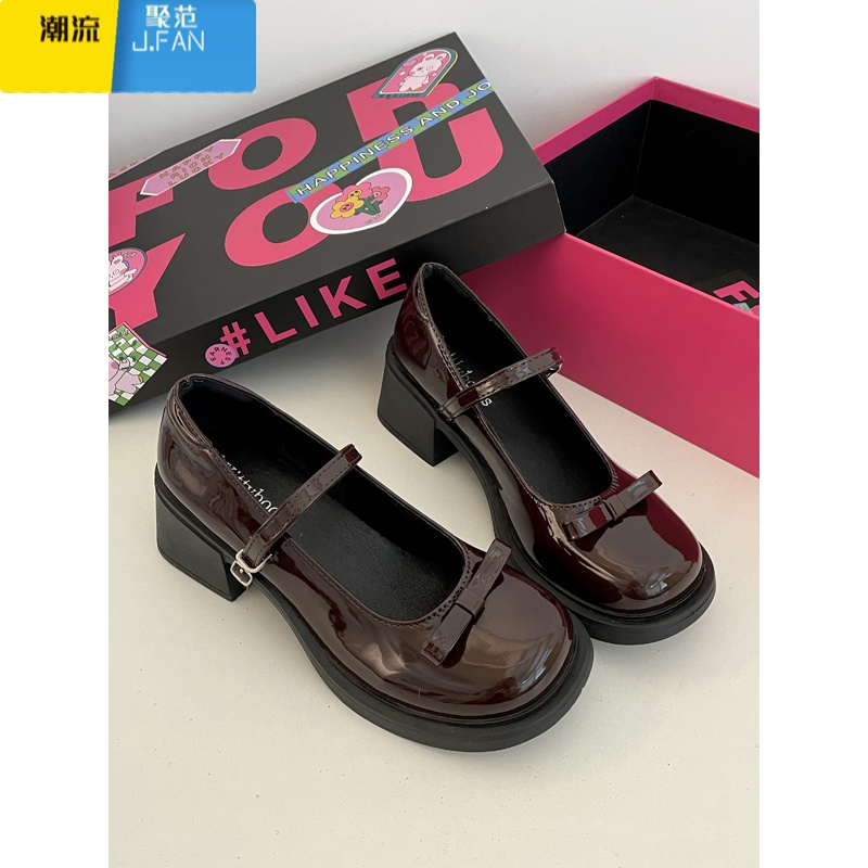 聚范痞老板女鞋法式蝴蝶结玛丽珍鞋2024时尚百搭小皮鞋配裙子单鞋高清大图