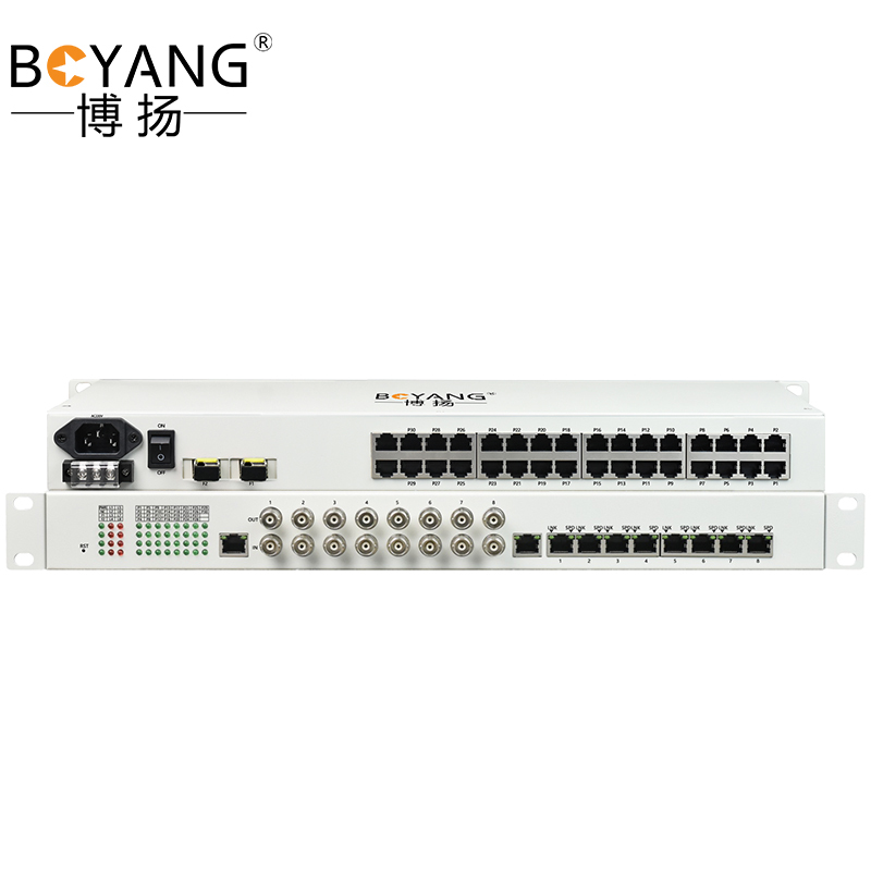 博扬 综合业务电话光端机 16路电话+8路百兆以太网物理隔离 单纤60km 机架式 1对价BY-16P8FV-60km