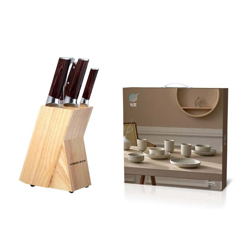 康巴赫彩木套刀五件套具+松露陶瓷餐具九件套套餐