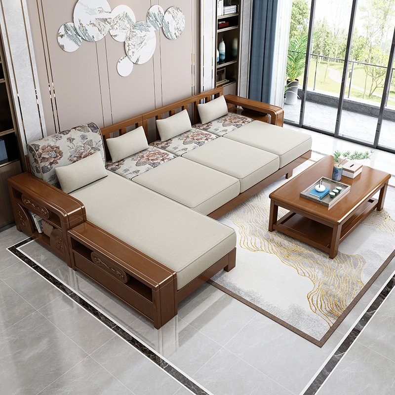 百冠环球沙发实木沙发现代中式带转角实木沙发组合精品家具冬夏两用