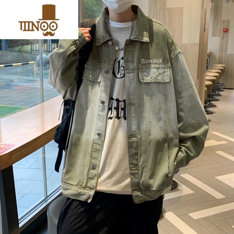 YANXU美式复古情侣牛仔外套潮牌渐变做旧上衣宽松痞帅工装夹克男图片