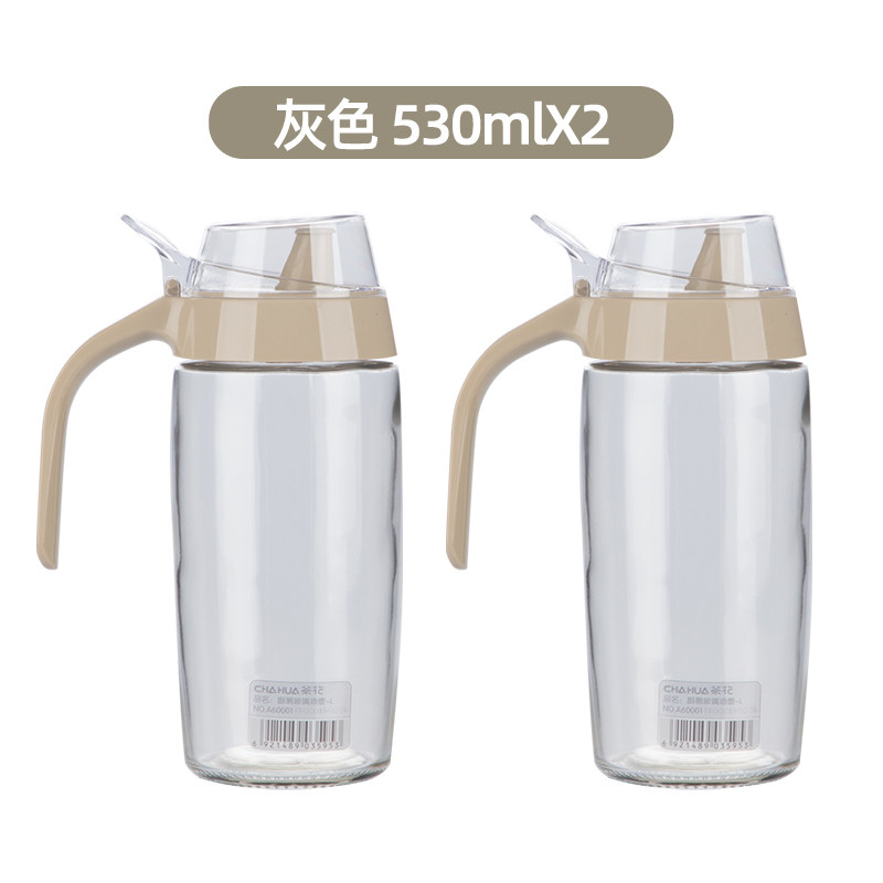 茶花玻璃油壶大容量塑料厨房家用小油罐油瓶酱油醋调料瓶 530ml灰色2只装【货号A60001】 默认尺寸